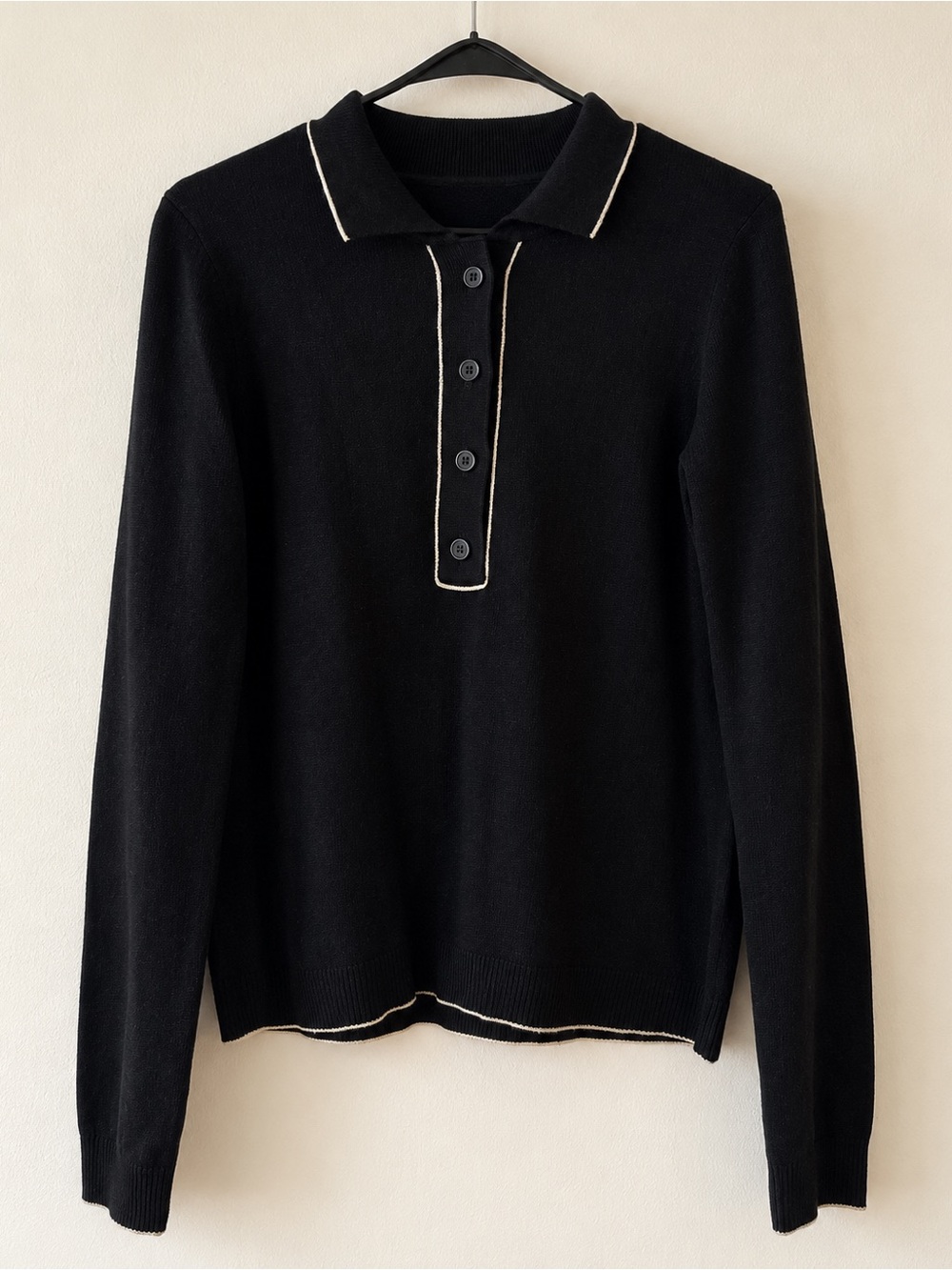 Max Studio London Black Polo Sweater with White Trim